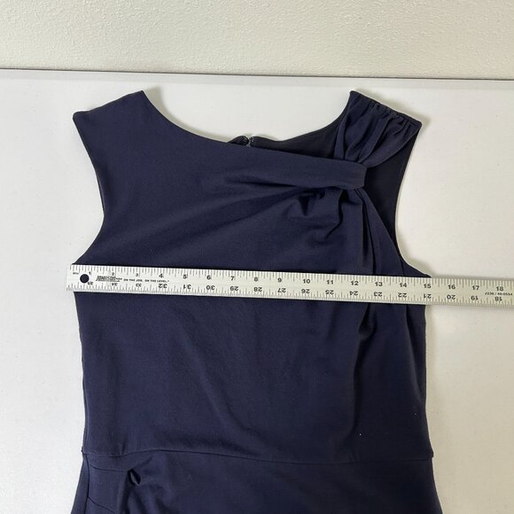 Ann Taylor Sheath Dress Size 2 Navy Sleeveless Ruched Asymmetrical Neck Stretch - Picture 8 of 12